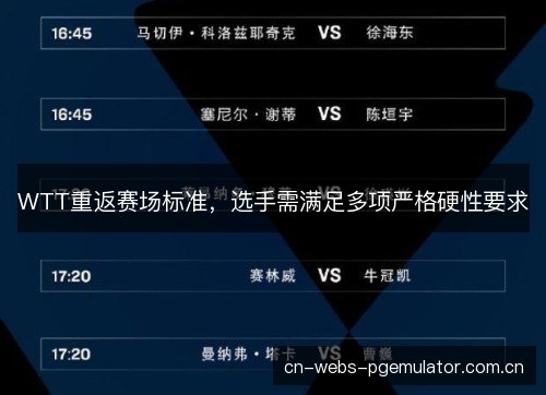 WTT重返赛场标准，选手需满足多项严格硬性要求